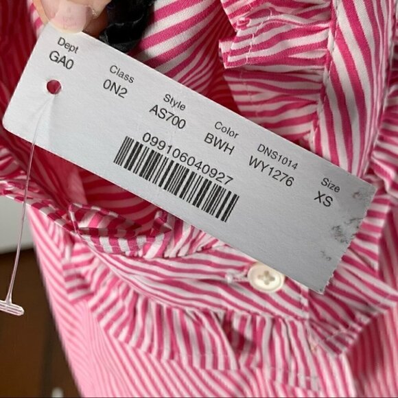J Crew Re-imagined top style as700 size XS pink white pinstriped ruffle - Picture 10 of 13